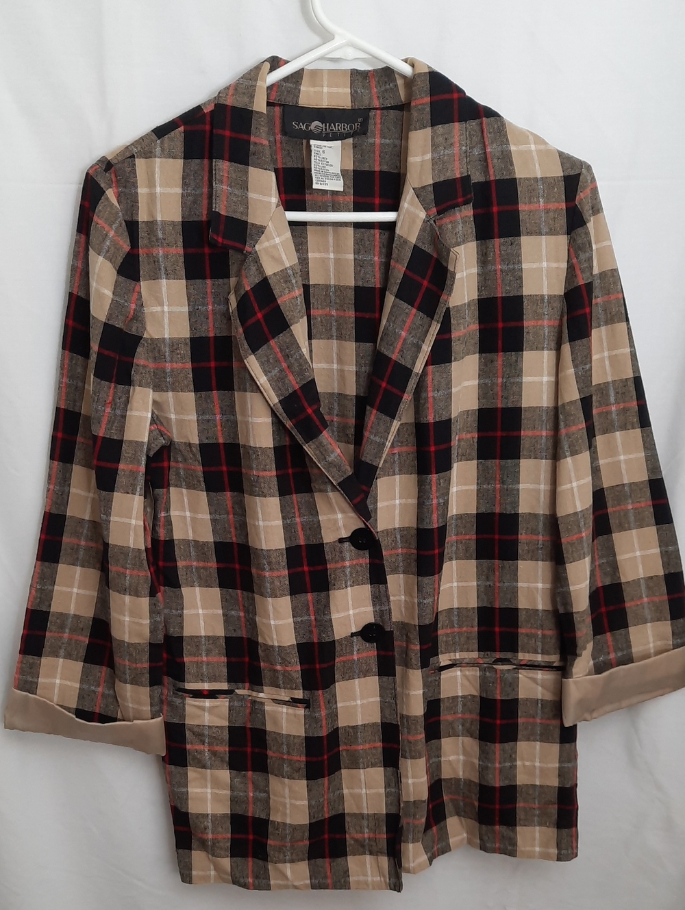 Sag Harbor Beige Black and Red Plaid Blazer Jacket - Size 6